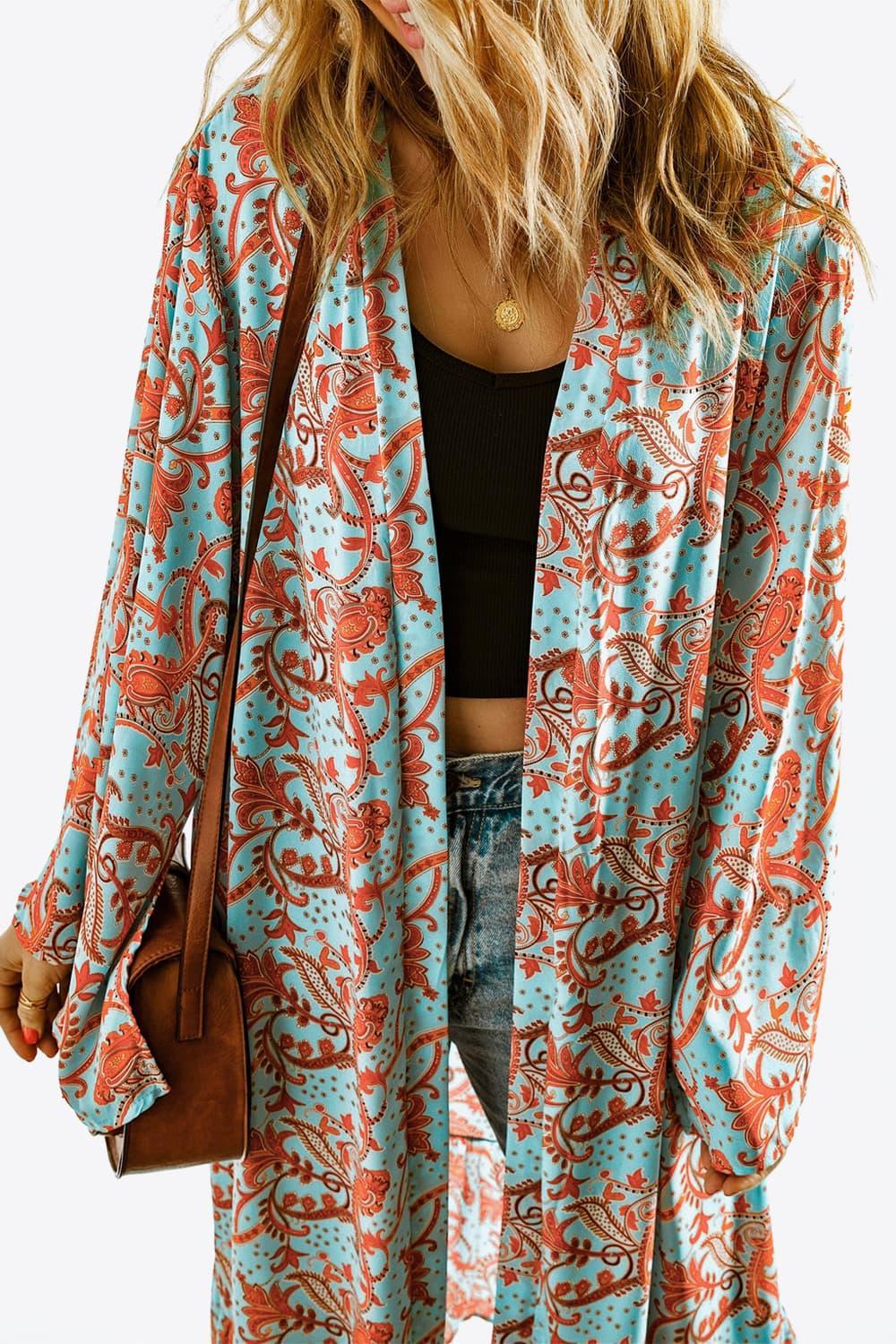 Printed Open Front Duster Cardigan Product Image