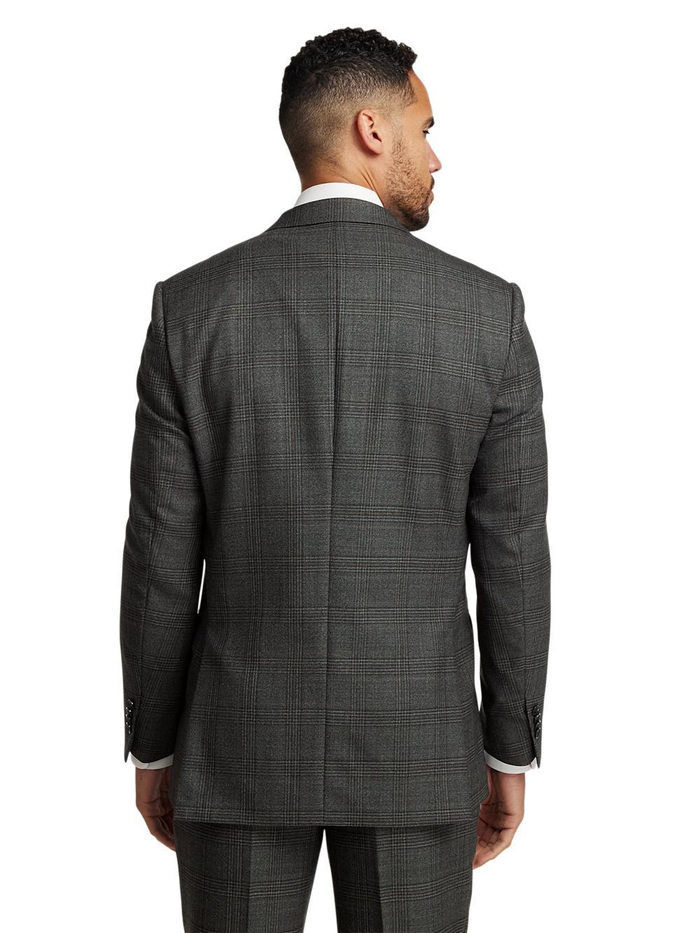 Wool Plaid Double Breasted Peak Lapel Suit - Charcoal Product Image