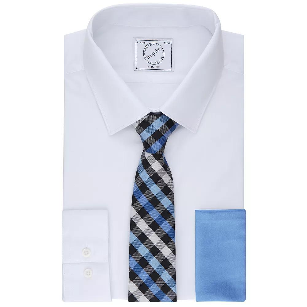 Men's Bespoke Slim-Fit Dress Shirt, Pocket Square & Tie Set, Size: Large-36/37, Studio White Product Image