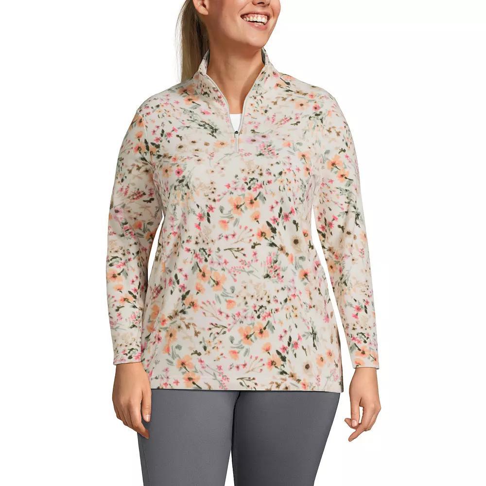 Plus Size Lands' End 1/4-Zip Fleece Pullover, Women's, Size: 1XL, Ivory Pink Wildflowers Product Image