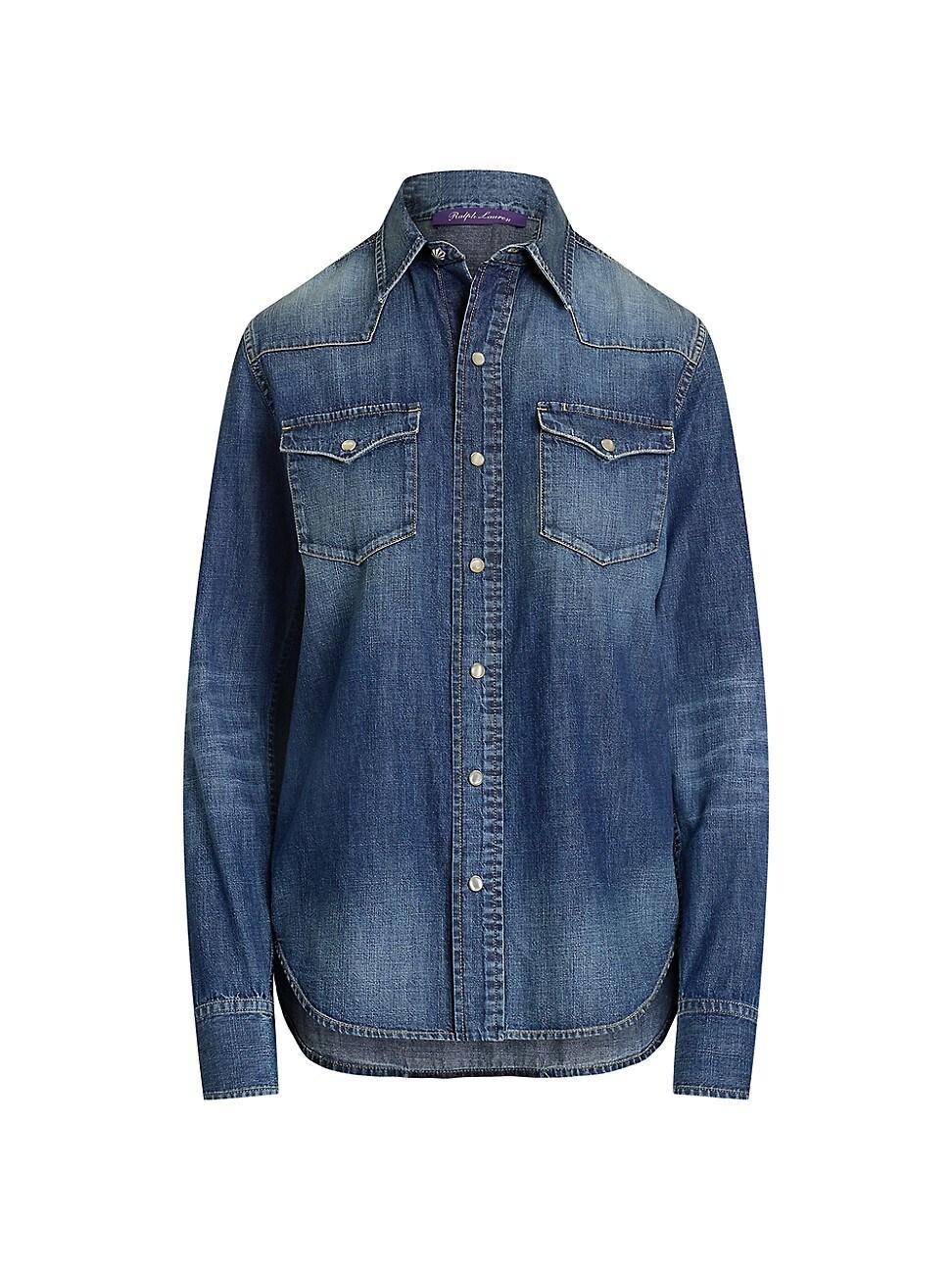 Womens Denim Snap-Front Long-Sleeve Top Product Image