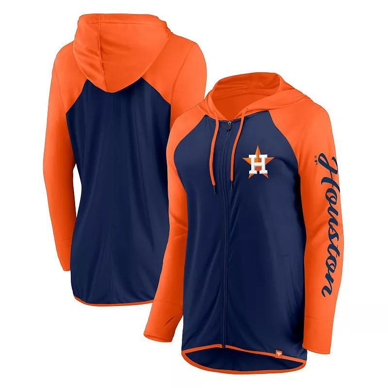 Womens Fanatics /Orange Houston Astros Script Sleeve Full-Zip Hoodie Blue Product Image