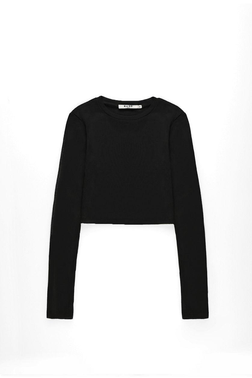 Round Neck Ribbed Long Sleeve Crop Top Product Image