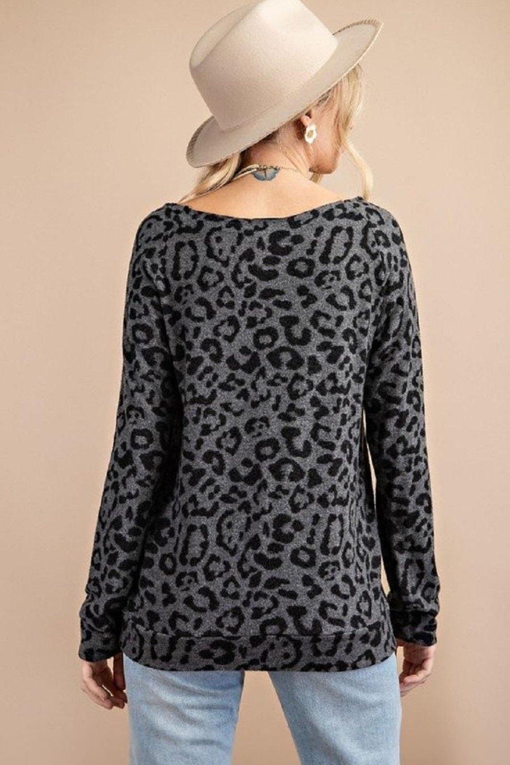 Leopard Fleece Knit Top Product Image