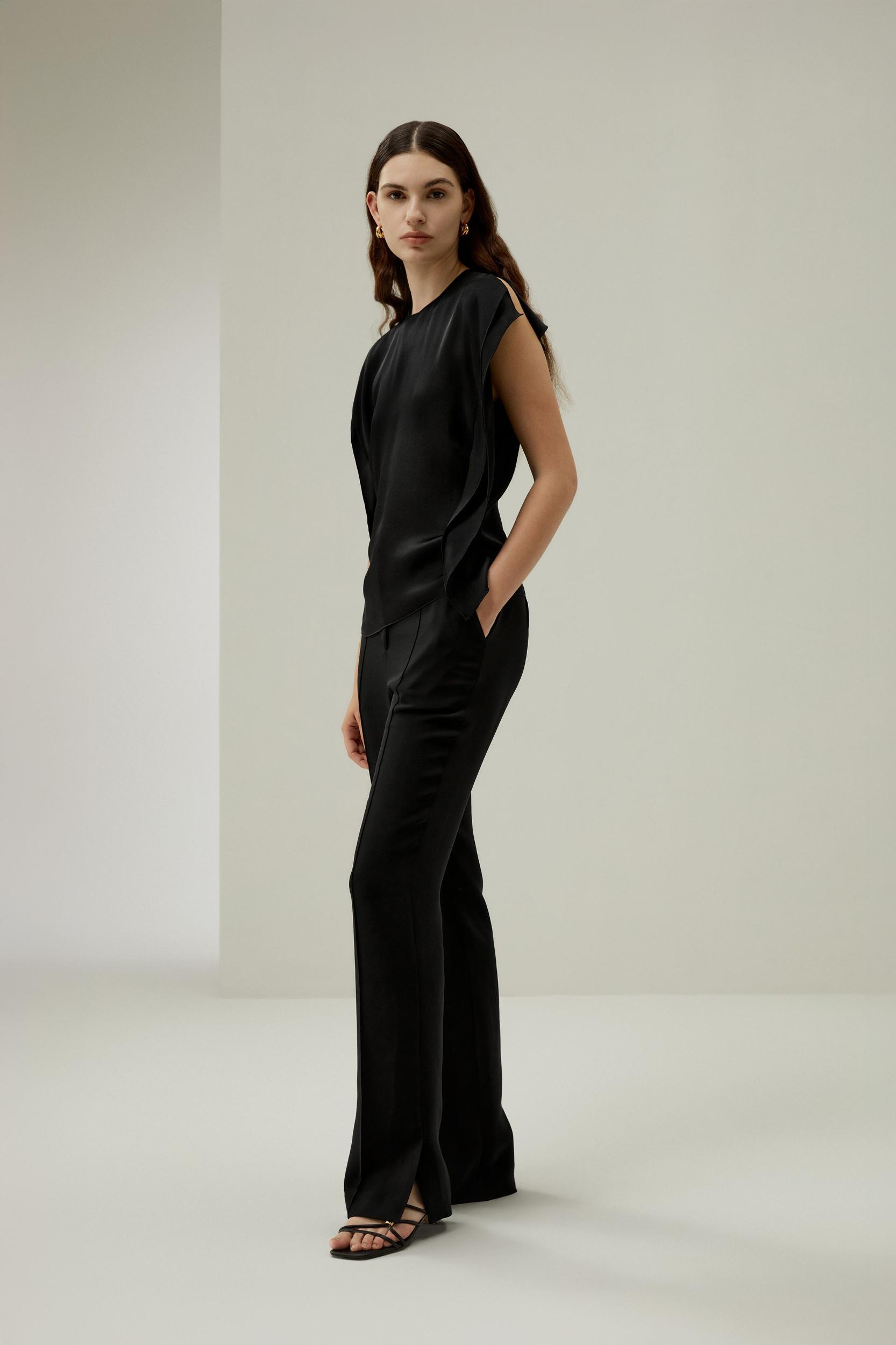 Elegant Silk Sleeveless Crewneck Top Product Image