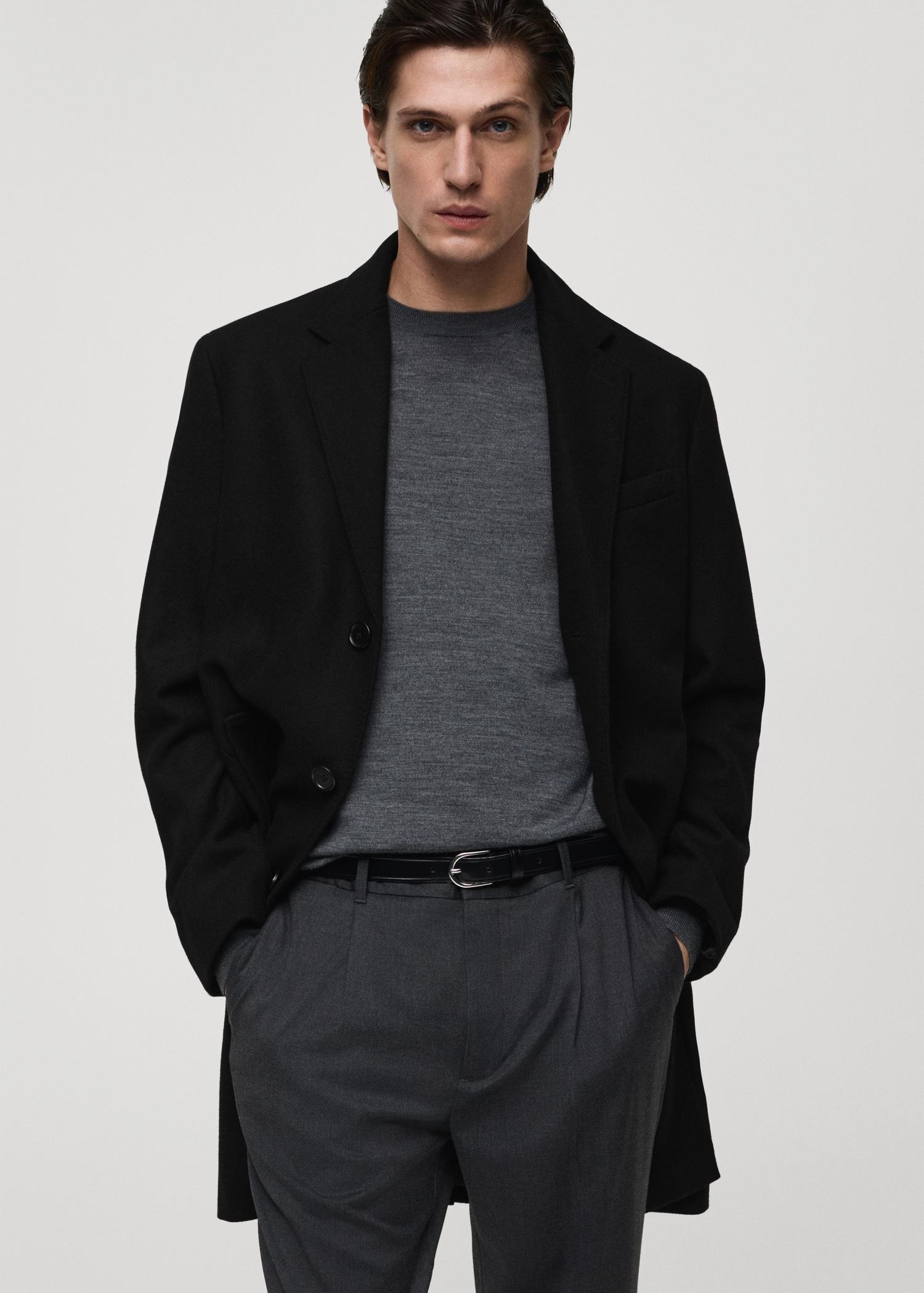 Long recycled wool coat - Men | MANGO USA Product Image