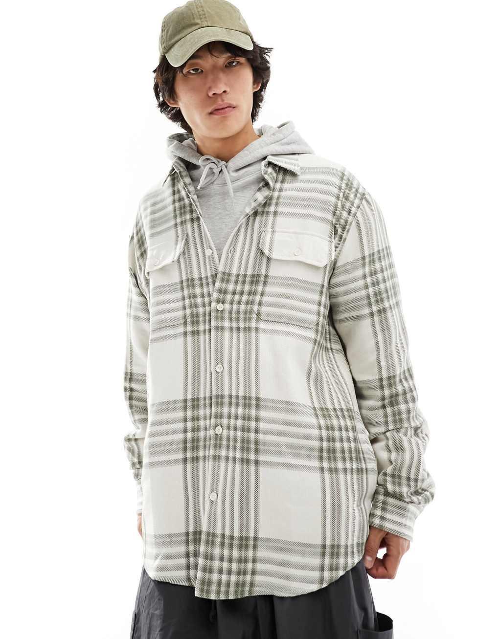 Pull&Bear checked long sleeve shirt in ecru Product Image