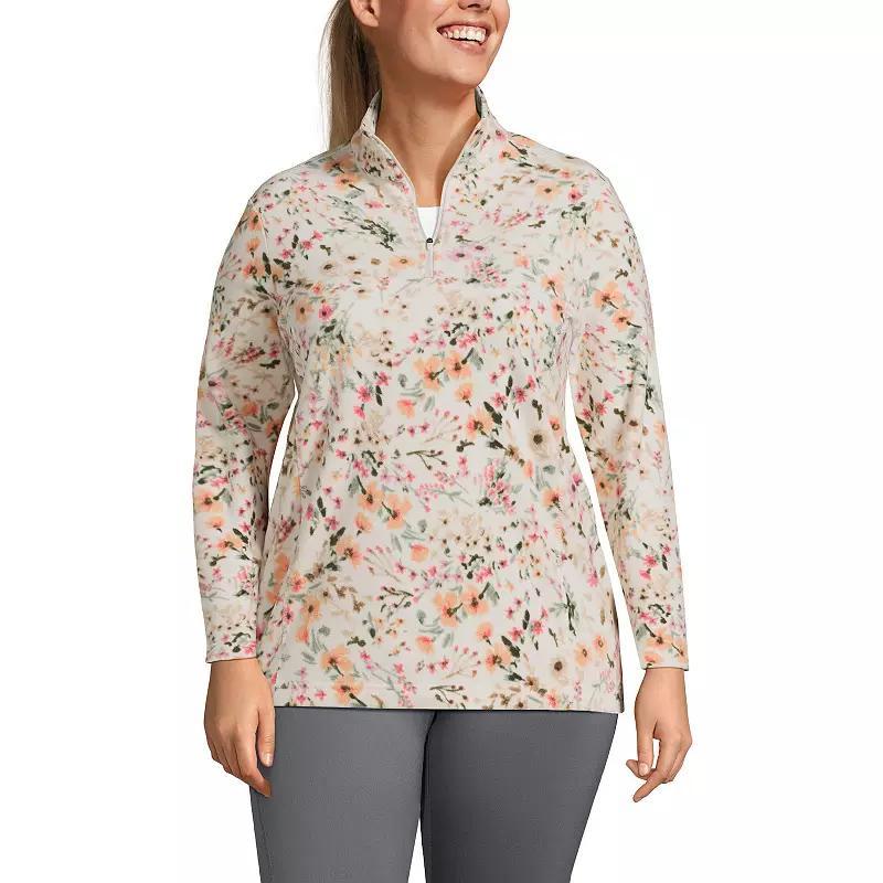 Plus Size Lands' End 1/4-Zip Fleece Pullover, Women's, Size: 1XL, Ivory Pink Wildflowers Product Image