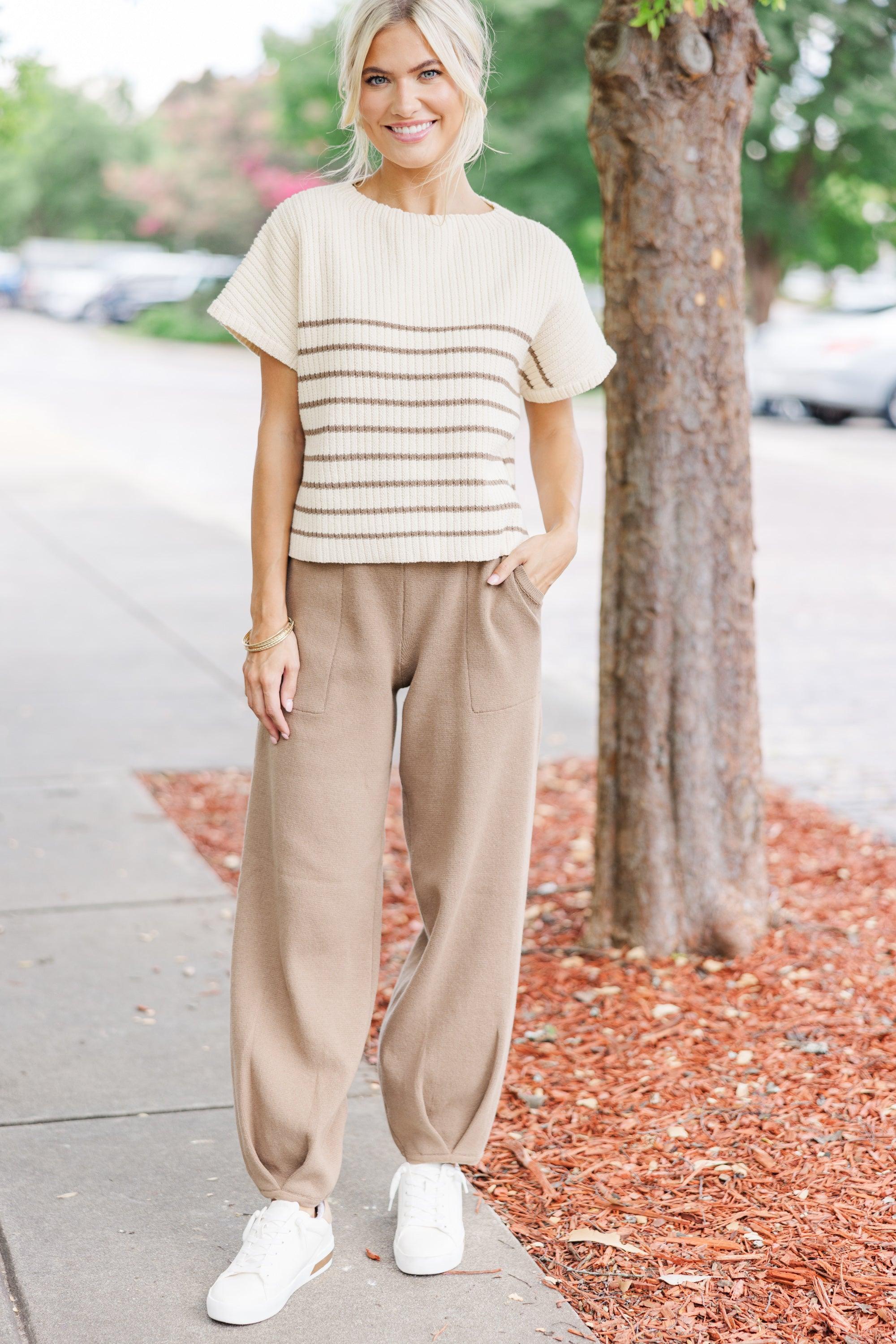 Ready For The Day Mocha Brown Striped Sweater Female Product Image