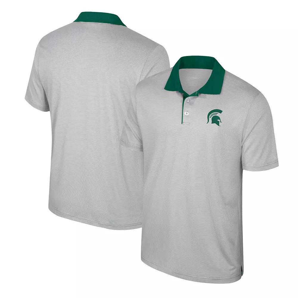 Men's Colosseum Gray Michigan State Spartans Tuck Striped Polo,  Product Image
