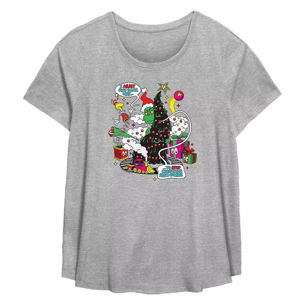 Plus Size Dr. Seuss Grinch Must Find A Way Flowy Graphic Tee, Women's, Size: 0X, Grey Gray Product Image