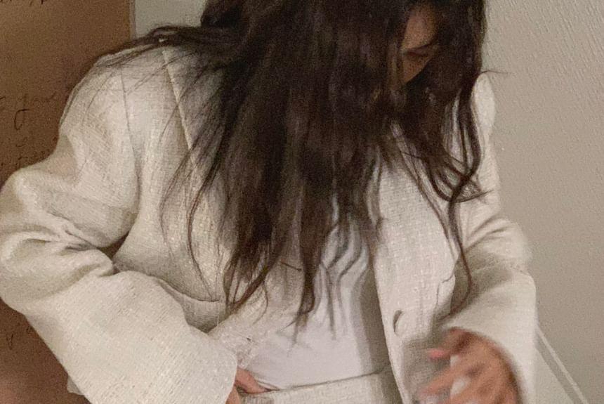 High Waist Tweed Mini A-Line Skirt Product Image