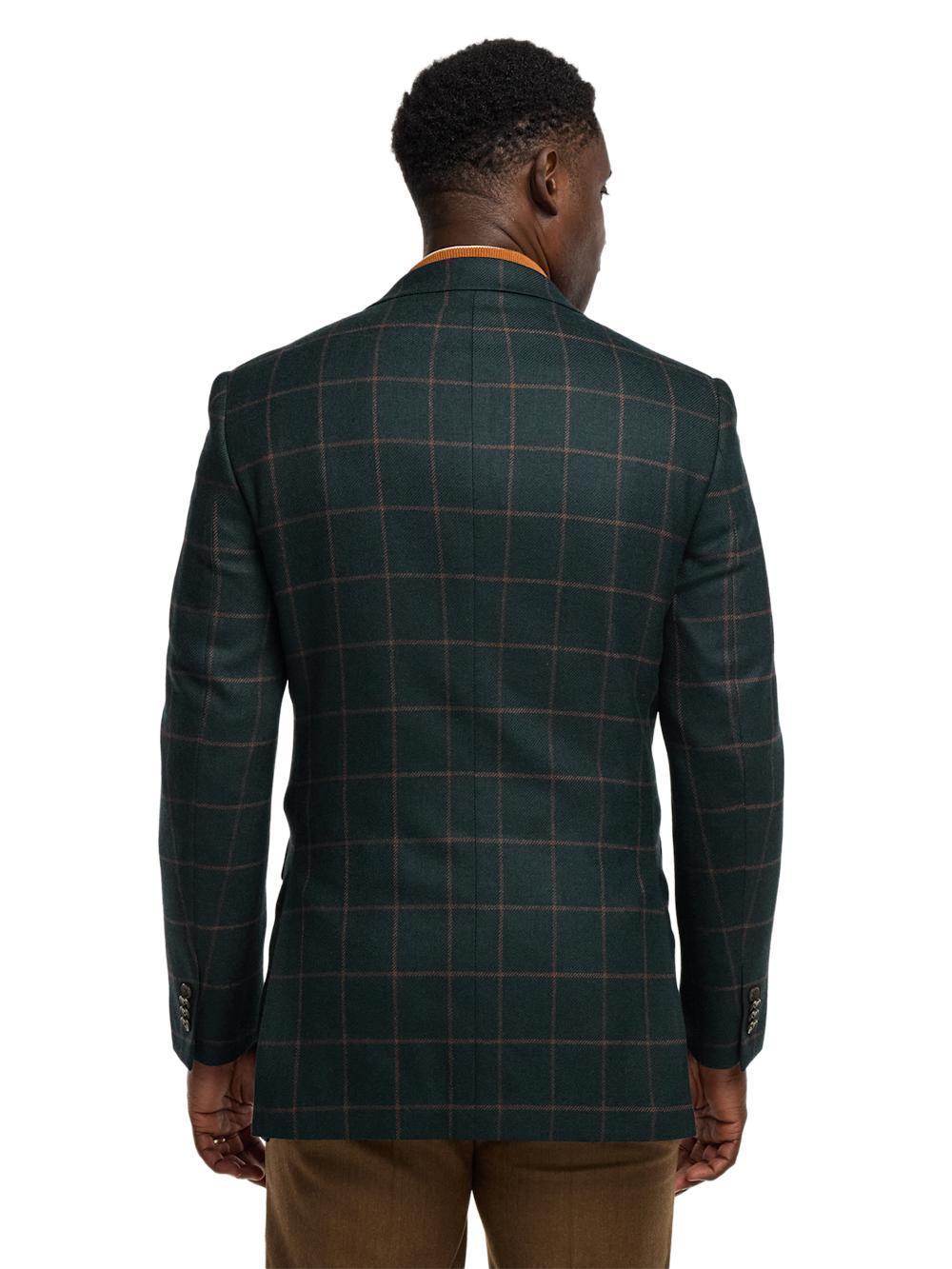 Wool Blend Windowpane Single Breasted Notch Lapel Sport Coat - Dark Green Product Image