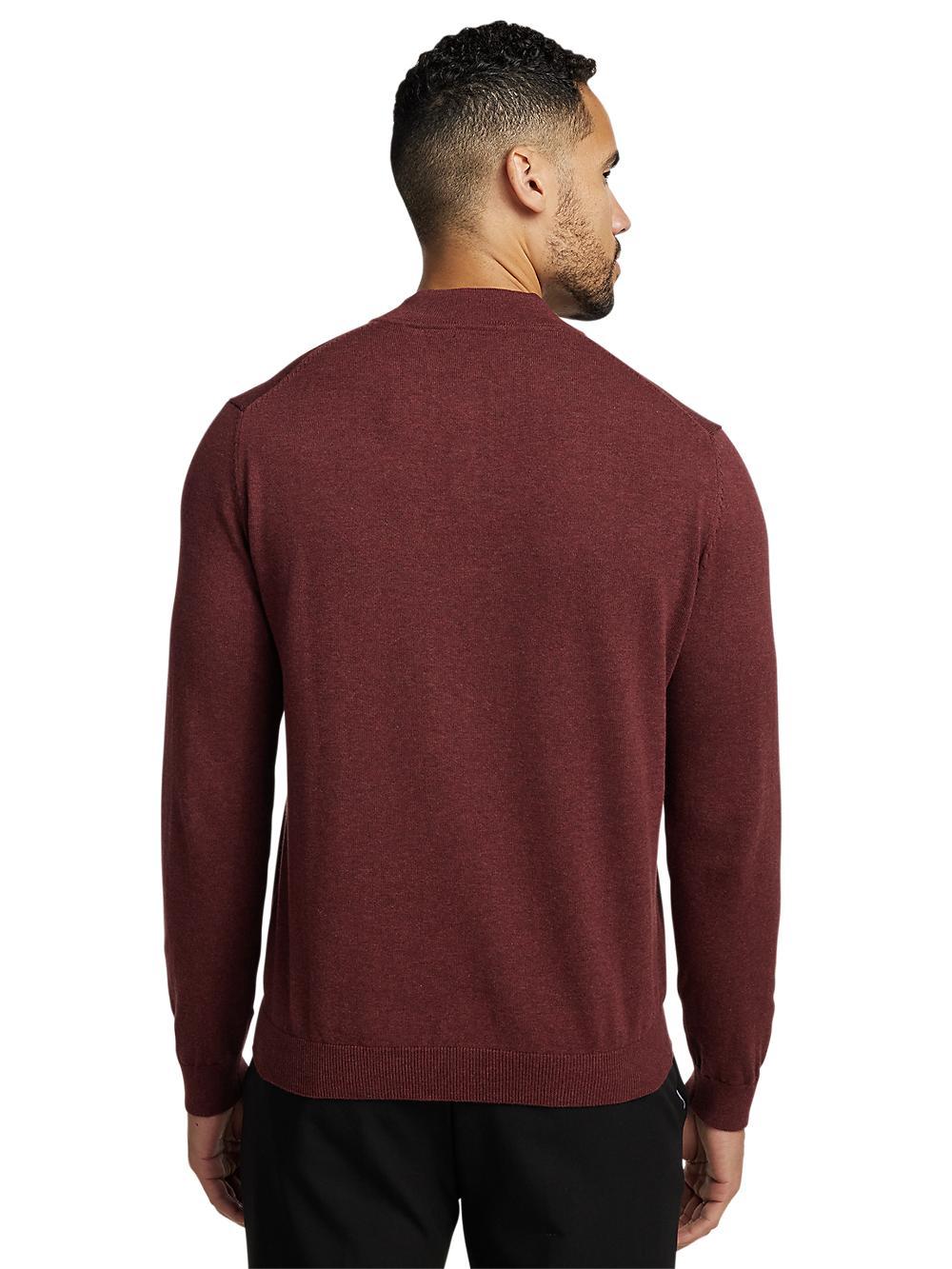 Cotton Quarter Zip Mock Neck Sweater - Burgundy Product Image