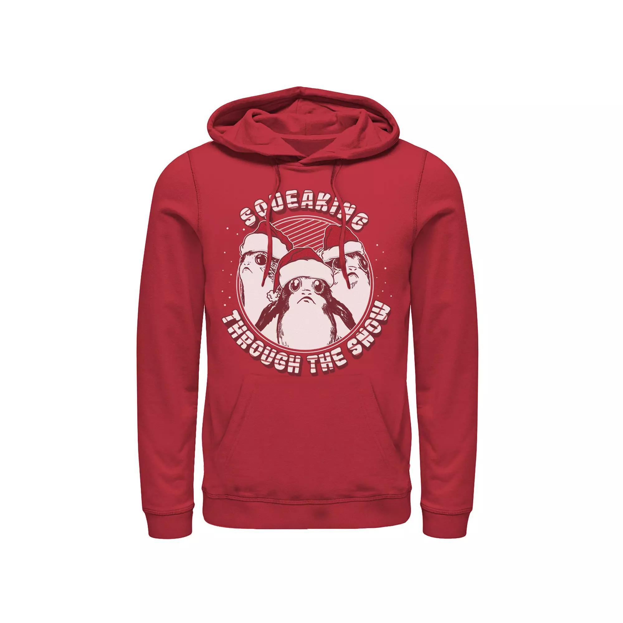 Men's Star Wars Porg Squeaking Through Snow Christmas Graphic Hoodie, Size: Small, Red Product Image