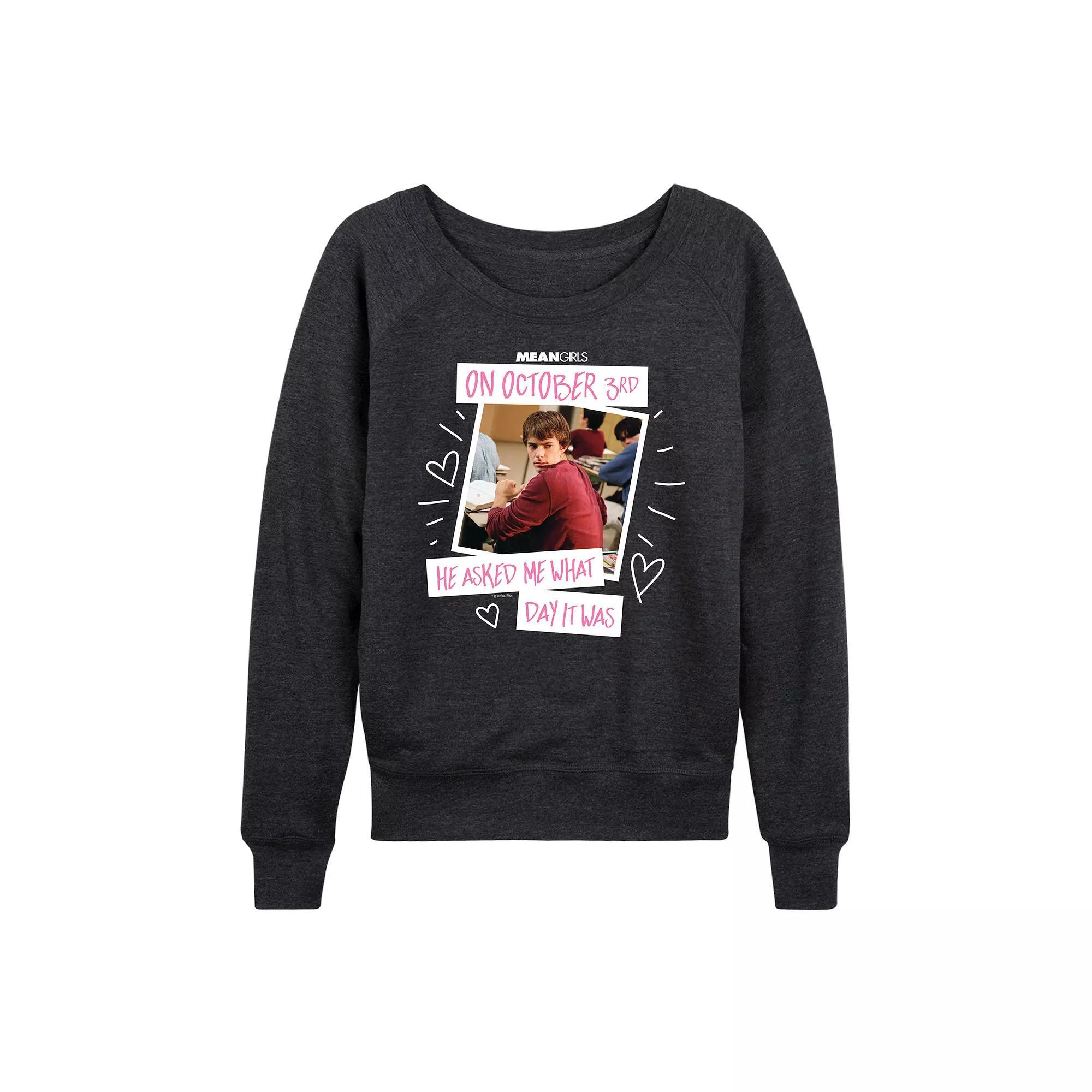 Women's Mean Girls October 3rd French Terry Long Sleeve Tee, Size: Small, Heather Grey Product Image