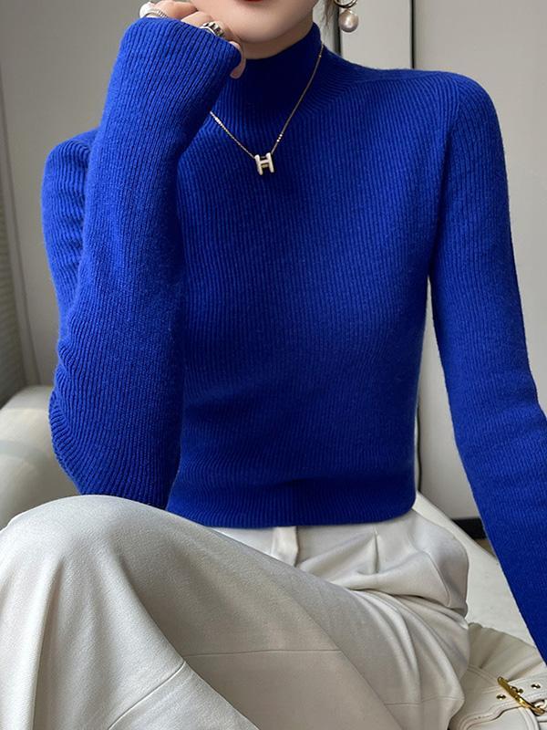 Casual Skinny Long Sleeves Solid Color Half Turtleneck Sweater Tops Product Image