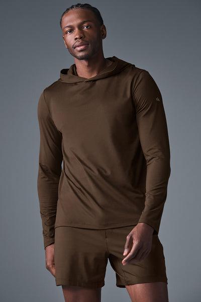 ALO | Conquer Reform Long Sleeve With Hood Sweatshirt Brown Product Image