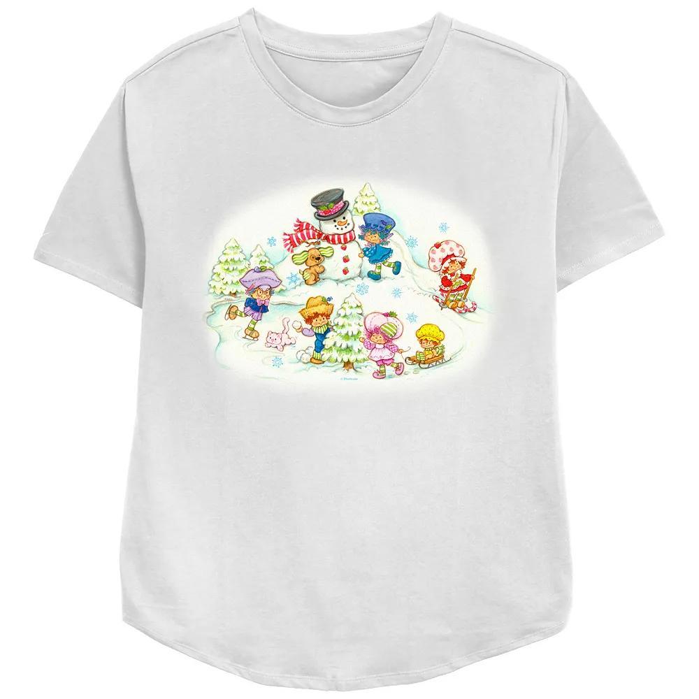 Women's Strawberry Shortcake Winter Fun Relaxed Fit Graphic Tee, Size: Medium, White Product Image