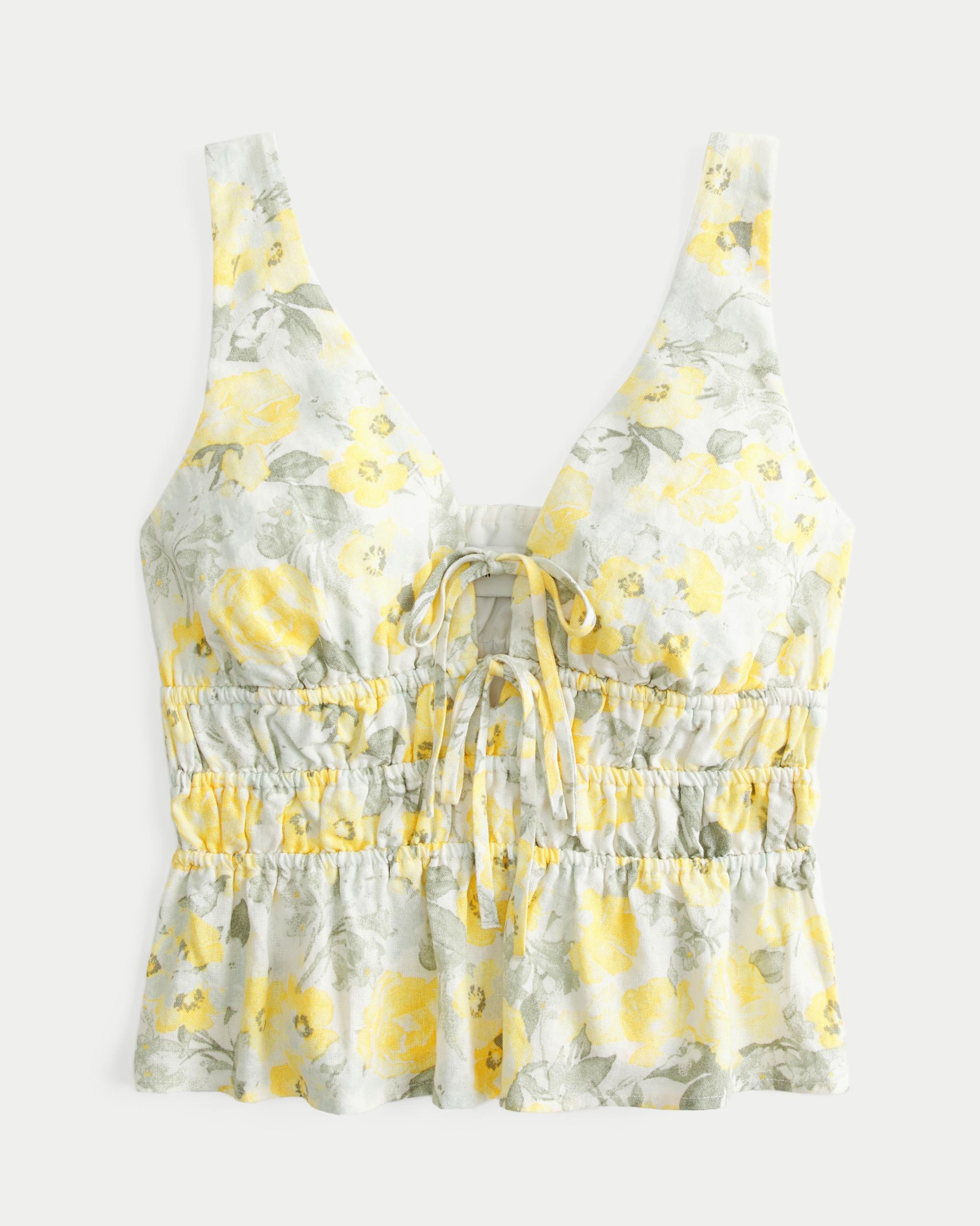 Linen-Blend Tie-Front Peplum Top Product Image