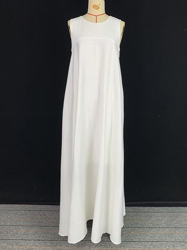 Loose Sleeveless Pockets Solid Color Split-Joint Round-Neck Maxi Dresses Product Image