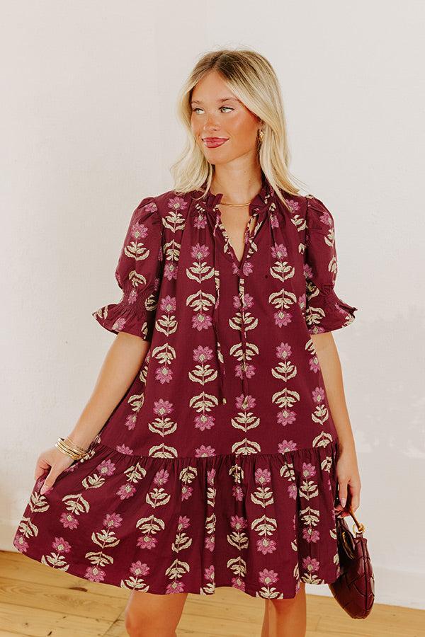 Bordeaux Sipping Floral Mini Dress Product Image