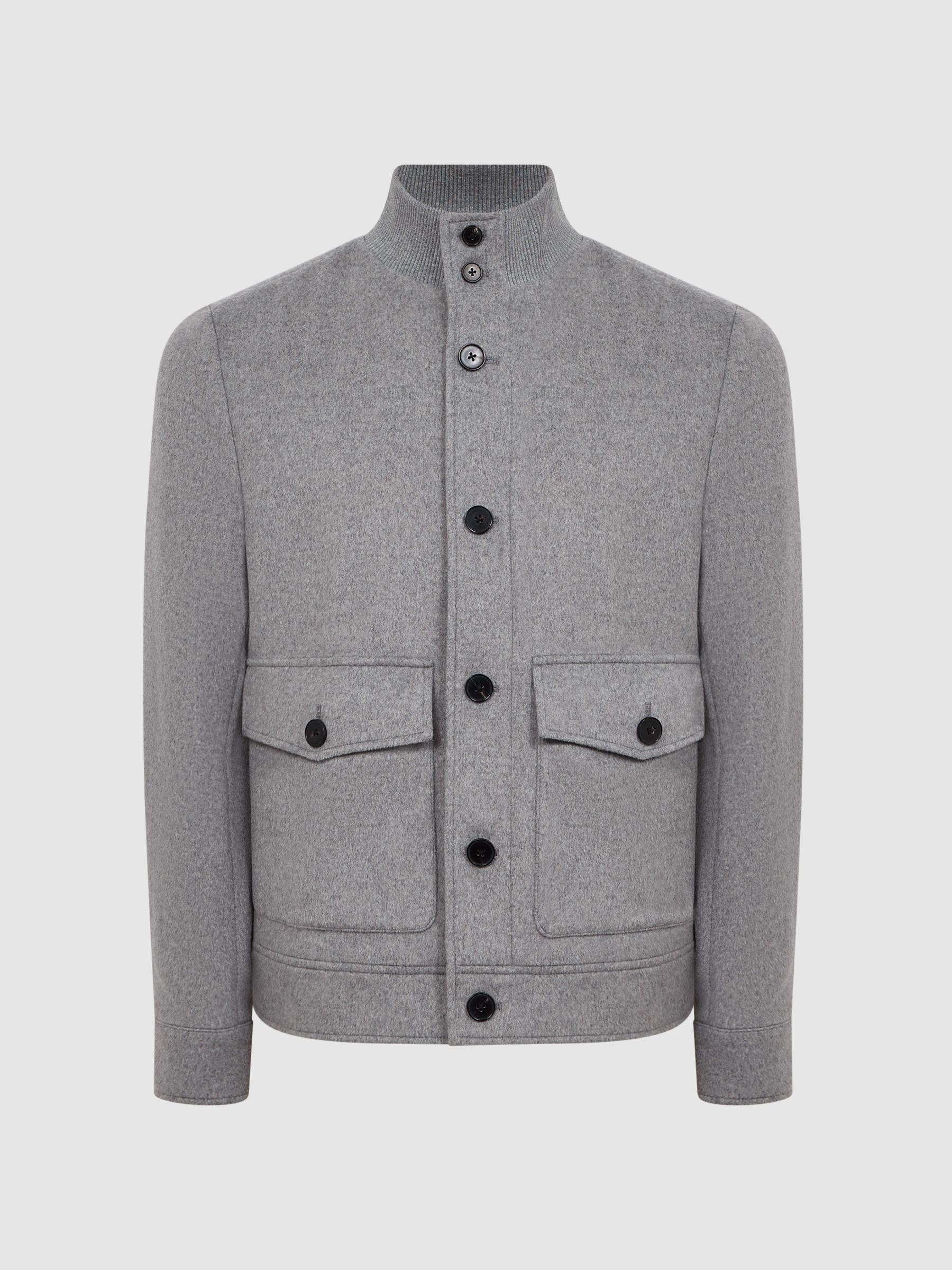 Wool Button-Through Jacket in Soft Grey Product Image