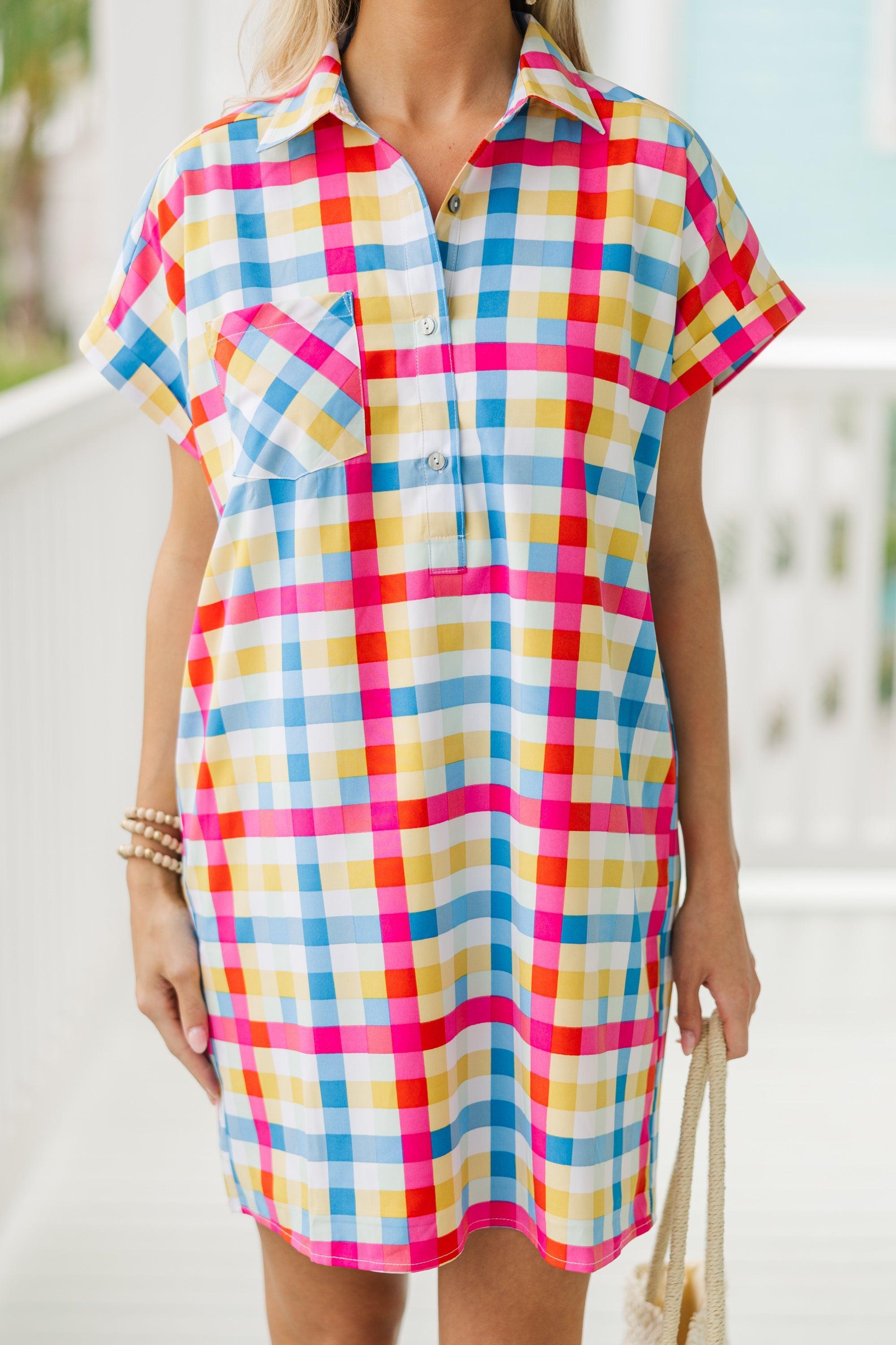 That's It Pink and Blue Plaid Dress Female Product Image