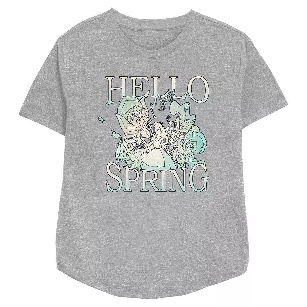Disney's Alice In Wonderland Hello Spring Women's Relaxed Fit Graphic Tee, Size: XL, Athletic Grey Product Image