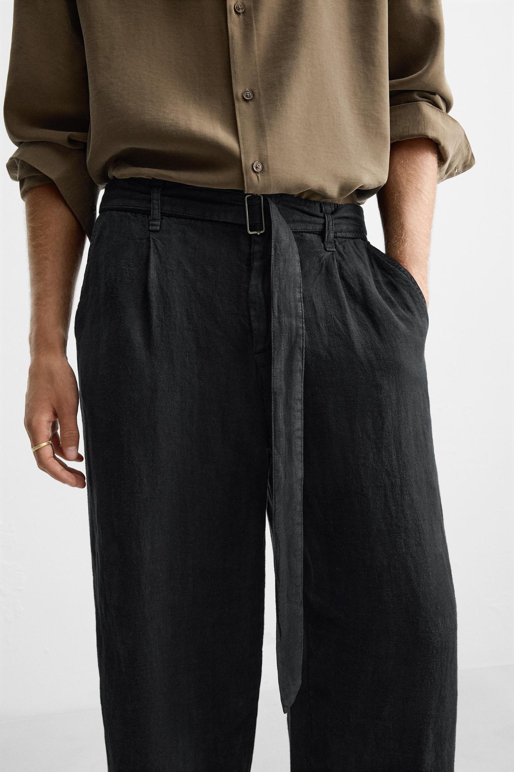 100% LINEN BELTED PANTS Product Image