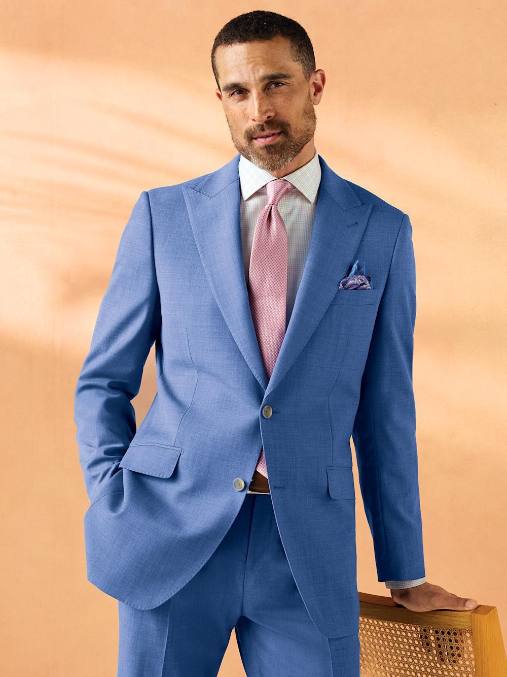Wool Stretch Bengaline Peak Lapel Suit Jacket - French Blue Product Image