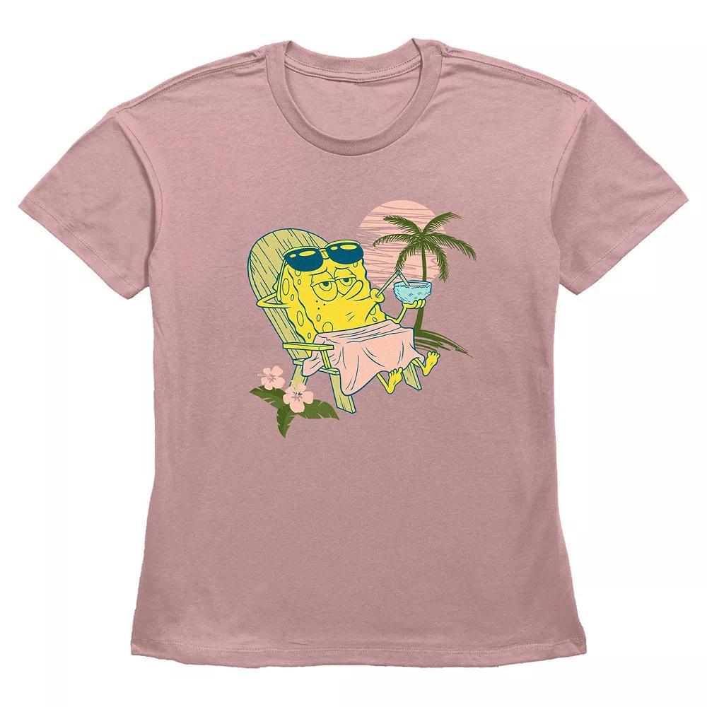 Women's Nickelodeon SpongeBob SquarePants Relaxing On Beach Graphic Tee, Size: Small, Desert Pink Product Image