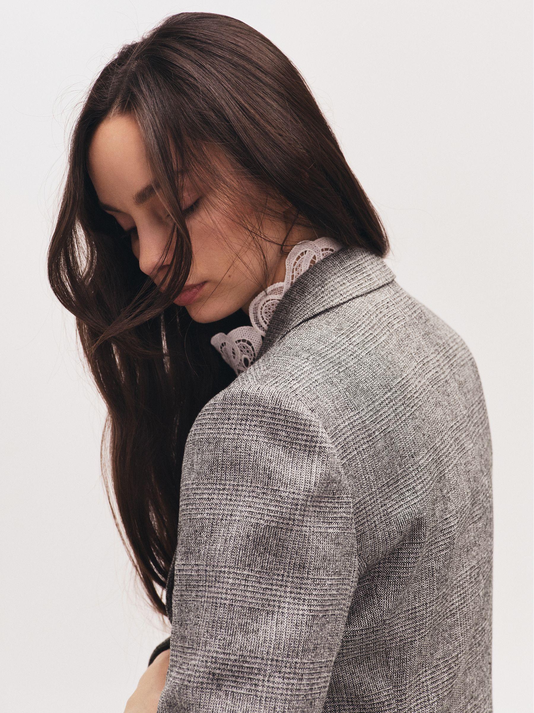 Double-Breasted Textured Suit Blazer in Grey Product Image