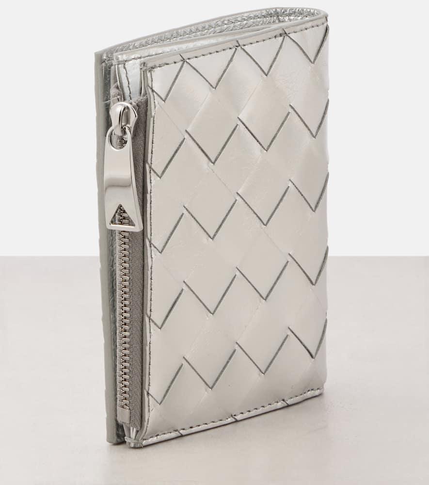 BOTTEGA VENETA Small Intrecciato Leather Zip Wallet In Silver Product Image