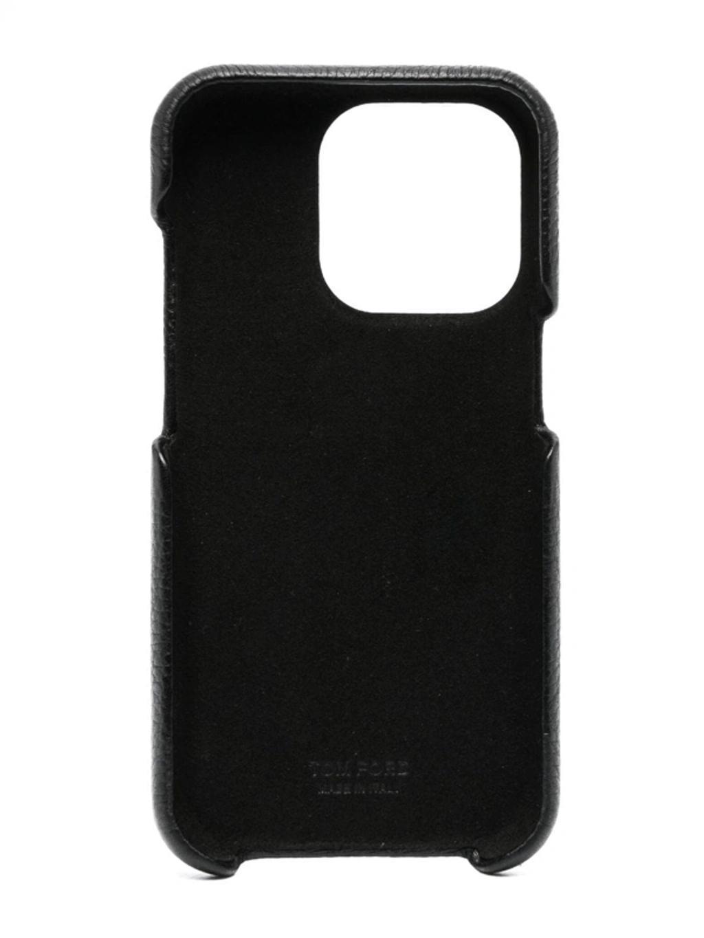 TOM FORD Iphone 14 Pro Leather Phone Case In Black Product Image