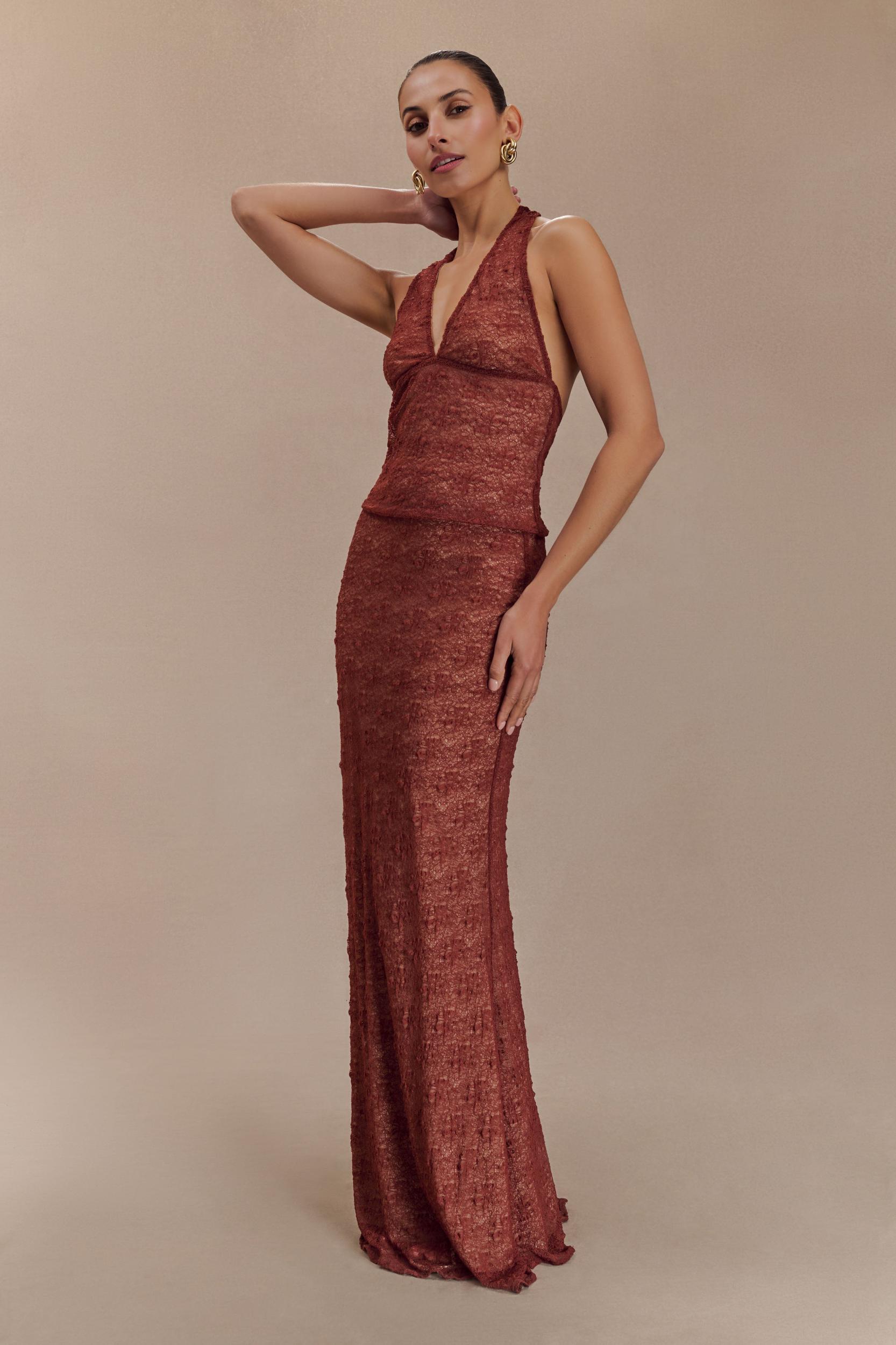 Asher Sheer Lace Halter Top - Chilli Product Image