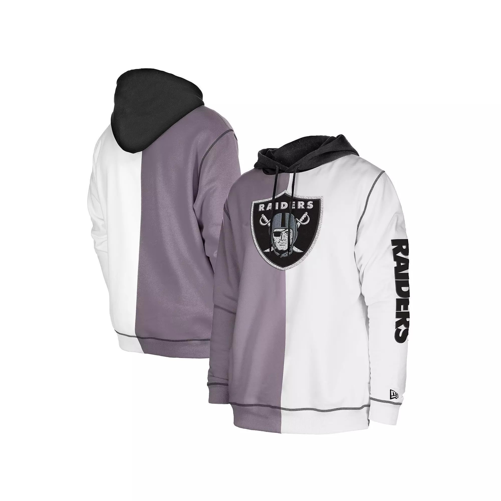Men's New Era  Silver/White Las Vegas Raiders Third Down Split Raglan Pullover Hoodie, Size: Medium, Lvr Silver Product Image