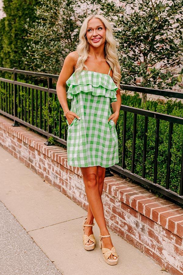 Alfresco Allure Gingham Mini Dress in Lime Product Image