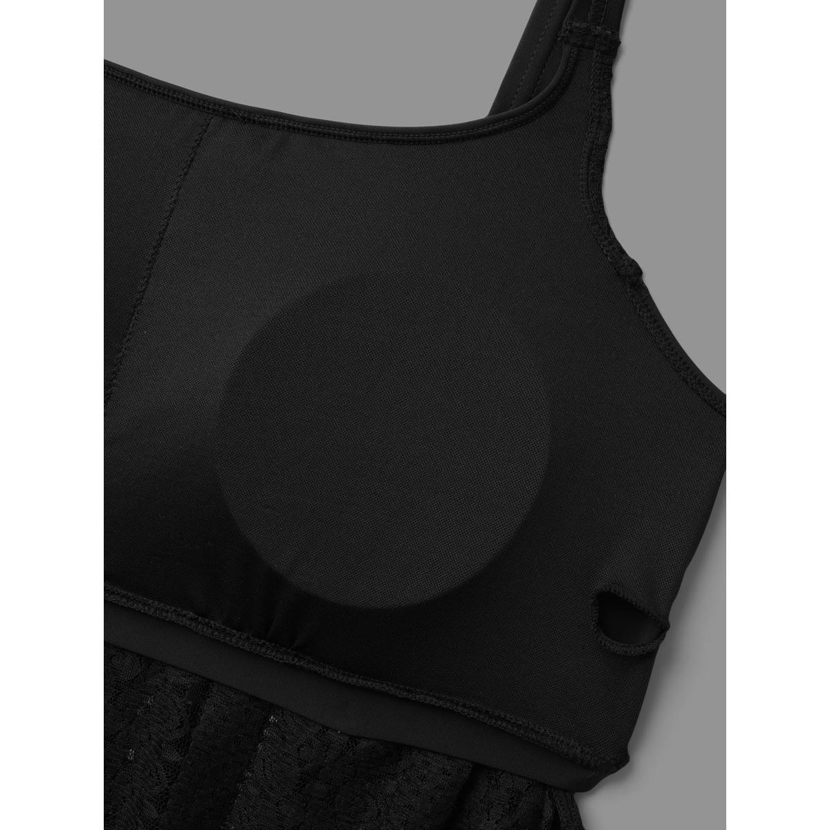 Plus Size Lace Cut-Out Round Neck Tiered Swim Top Women's Swimwear Black Beach Cut-Out High stretch Bodycon U-neck Curve Swim Tops BloomChic 28/5X Product Image