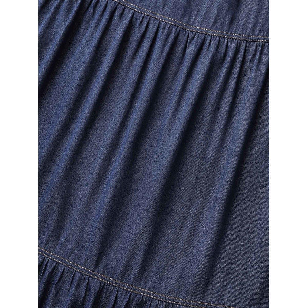 Plus Size Denim-Like Ruffled Tiered Midi Dress Indigo Women Boho Square Neck Cap Sleeve Curvy BloomChic 14-16/1X Product Image