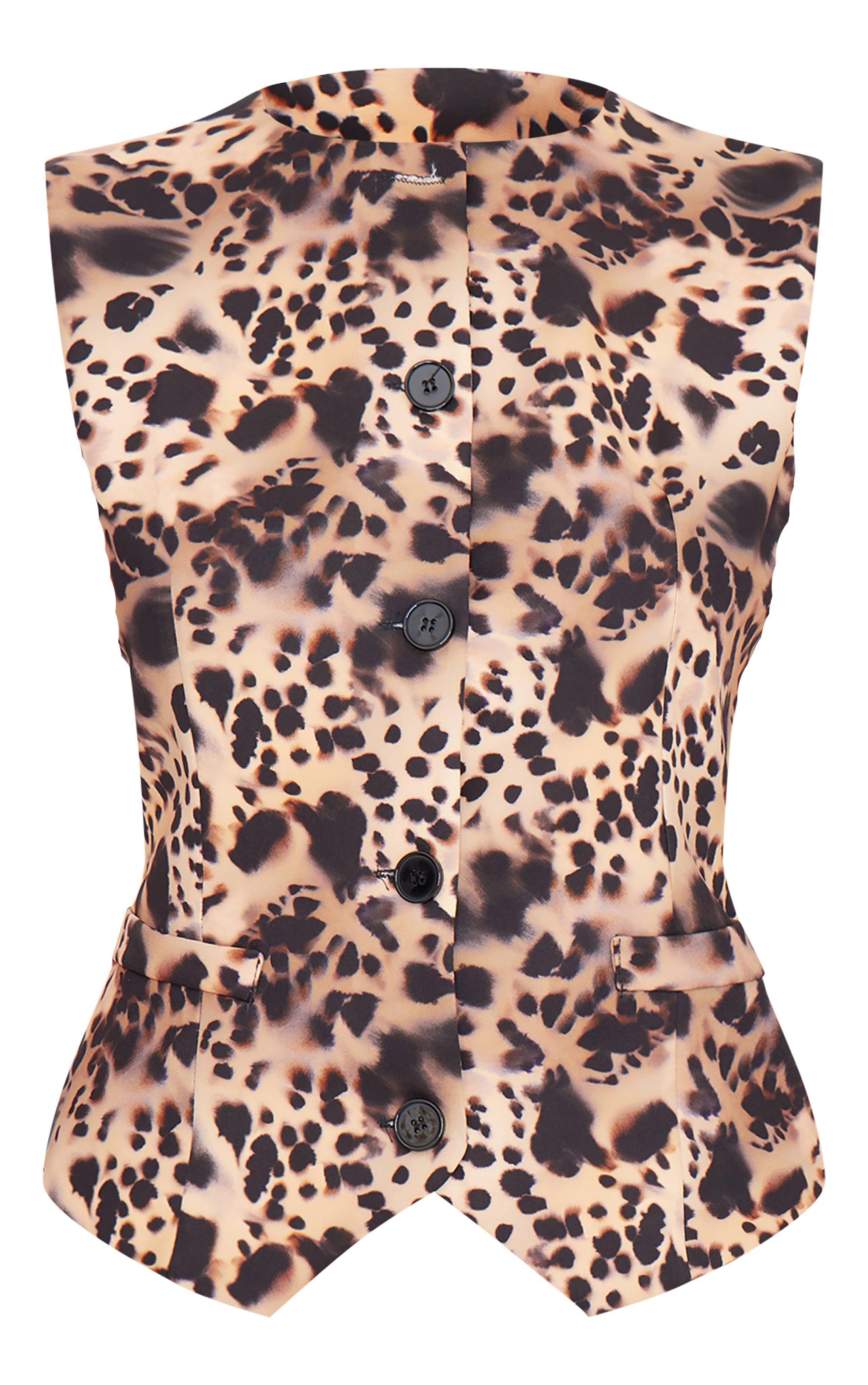 Brown Leopard Print Longline Vest Product Image