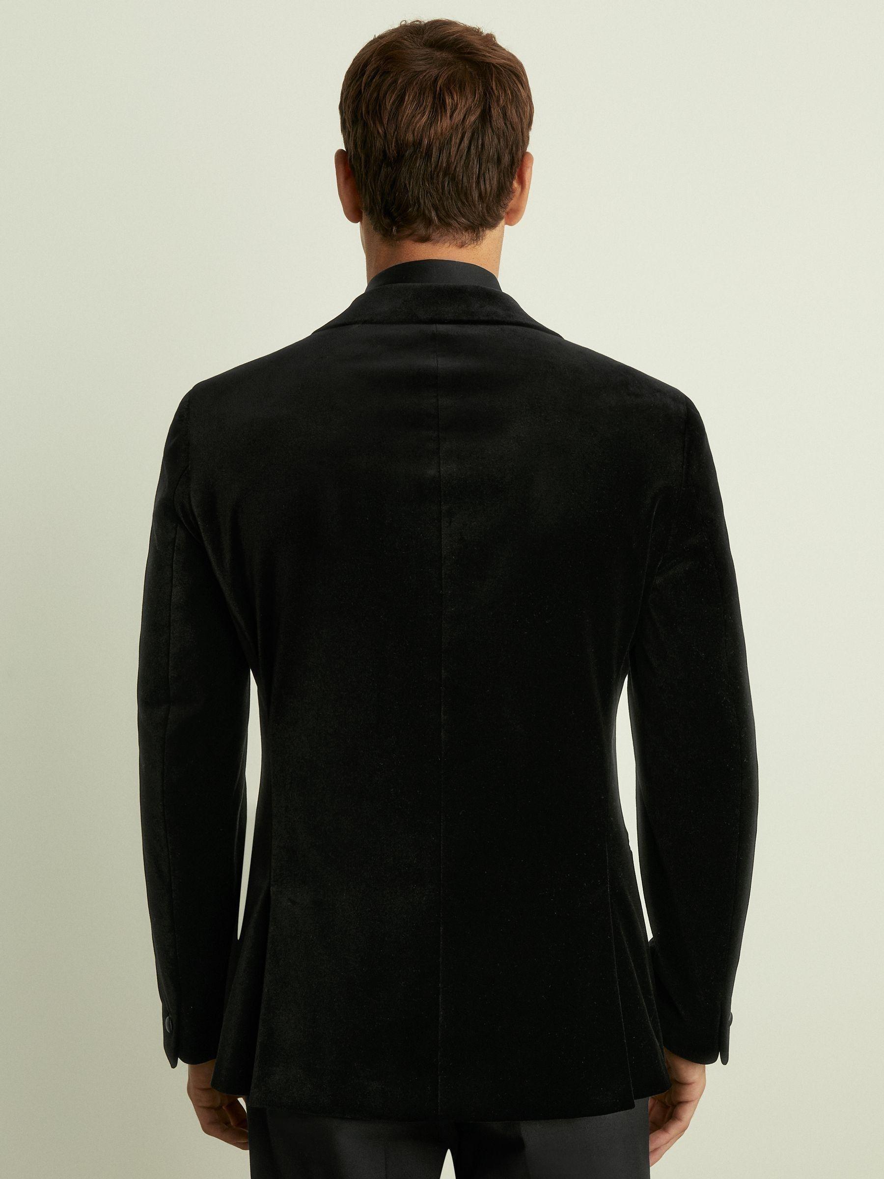 Velvet Single-Breasted Tuxedo Jacket in Black Product Image