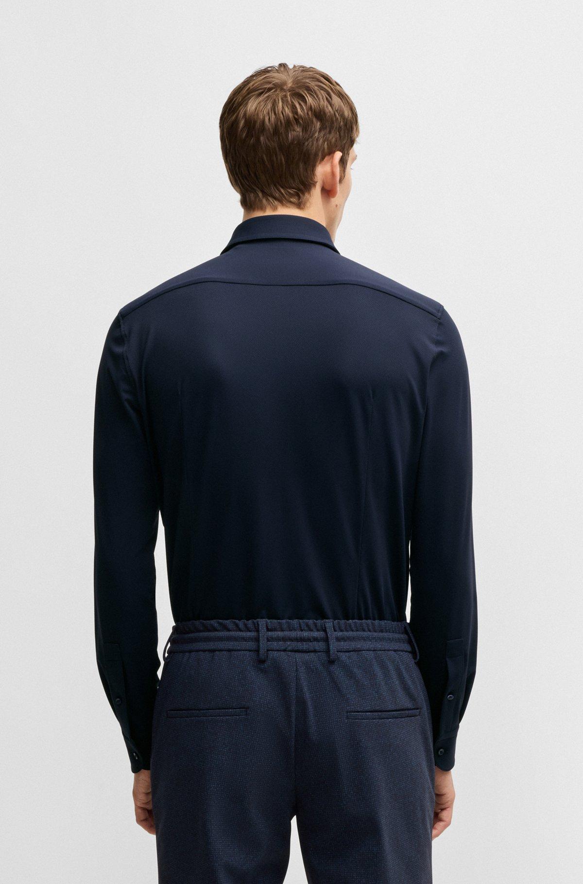 BOSS - Slim-fit shirt in structured performance-stretch jersey - Dark Blue Product Image