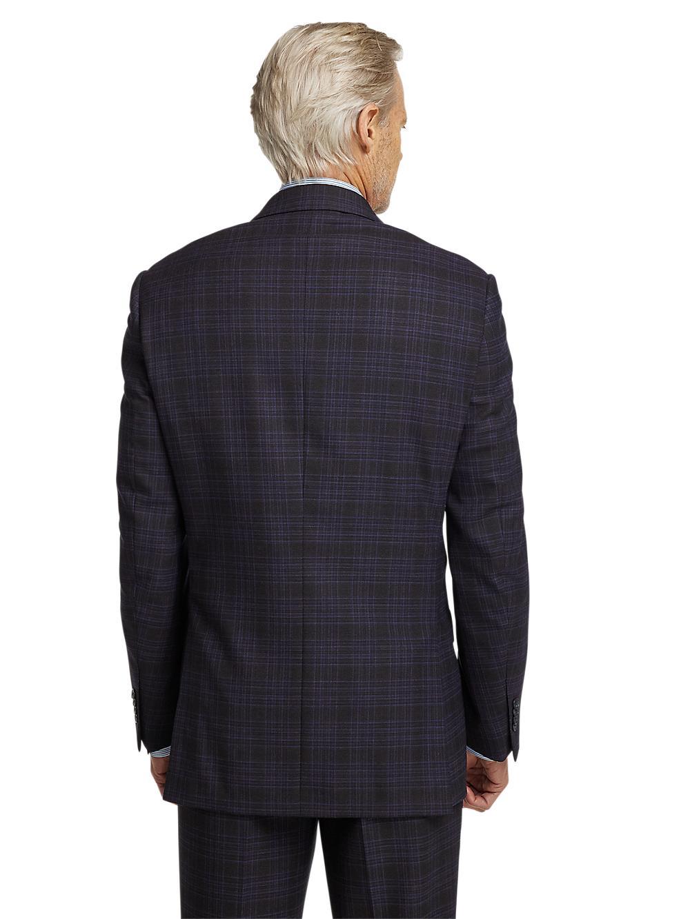 Wool Stretch Plaid Single Breasted Suit Jacket - Brown/navy Product Image