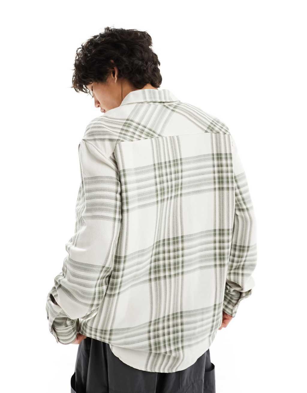 Pull&Bear checked long sleeve shirt in ecru Product Image