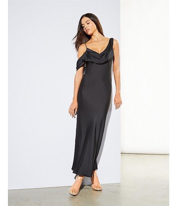 Gianni Bini Maeve Satin Asymmetrical Neck A-Line Dress Product Image