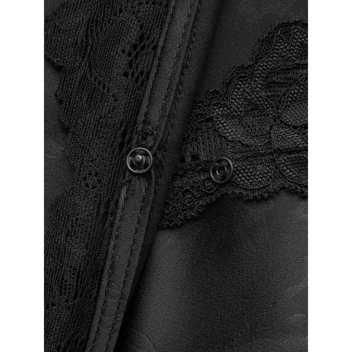 Plus Size Overlap Collar Textured Shirred Lace Trim Dress Black Women Cocktail Woven ribbon&lace trim Overlap Collar Long Sleeve Curvy BloomChic 10/M Product Image