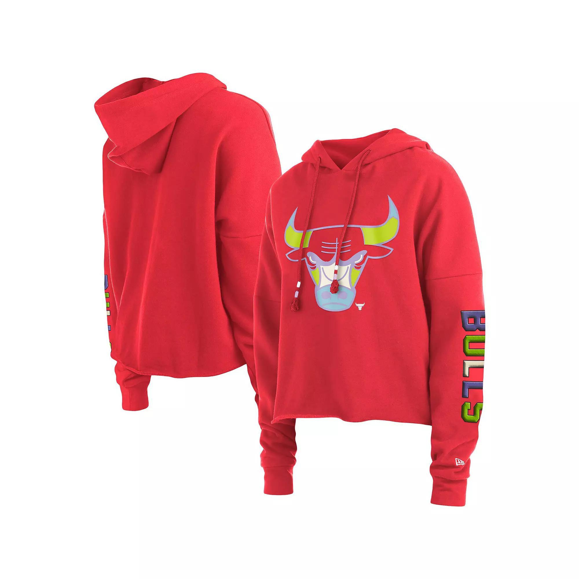 Women's New Era Red Chicago Bulls Color Pack Cropped Top Pullover Hoodie,  Product Image