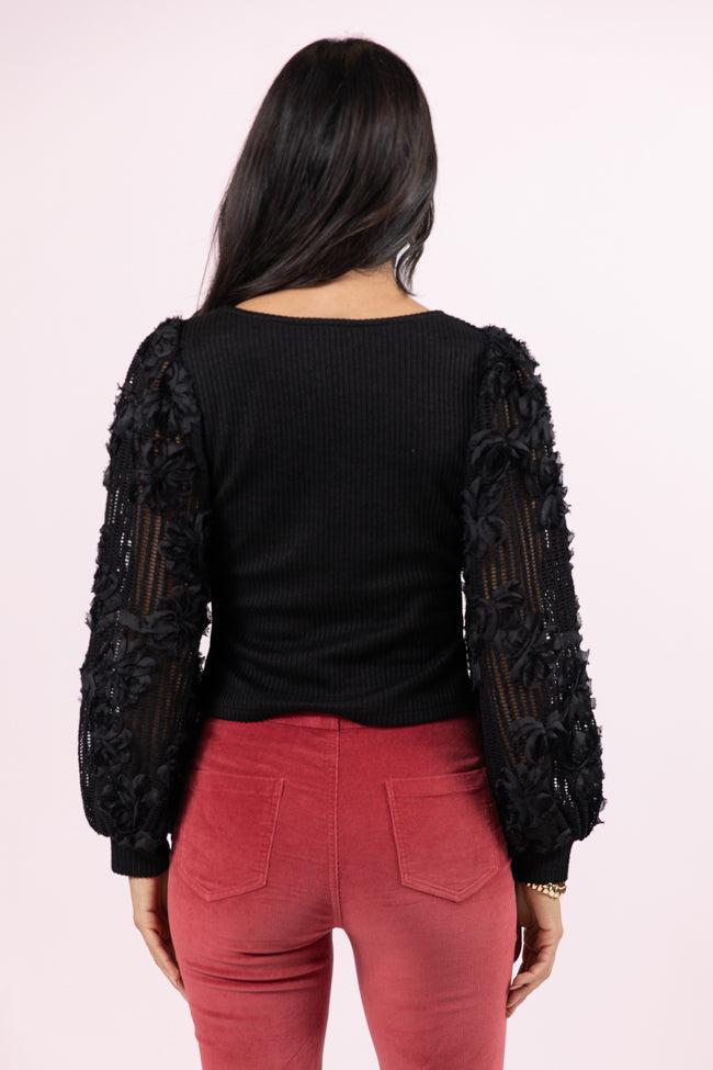 Put It On Ice Black Textured Sleeve Square Neck Sweater FINAL SALE Product Image