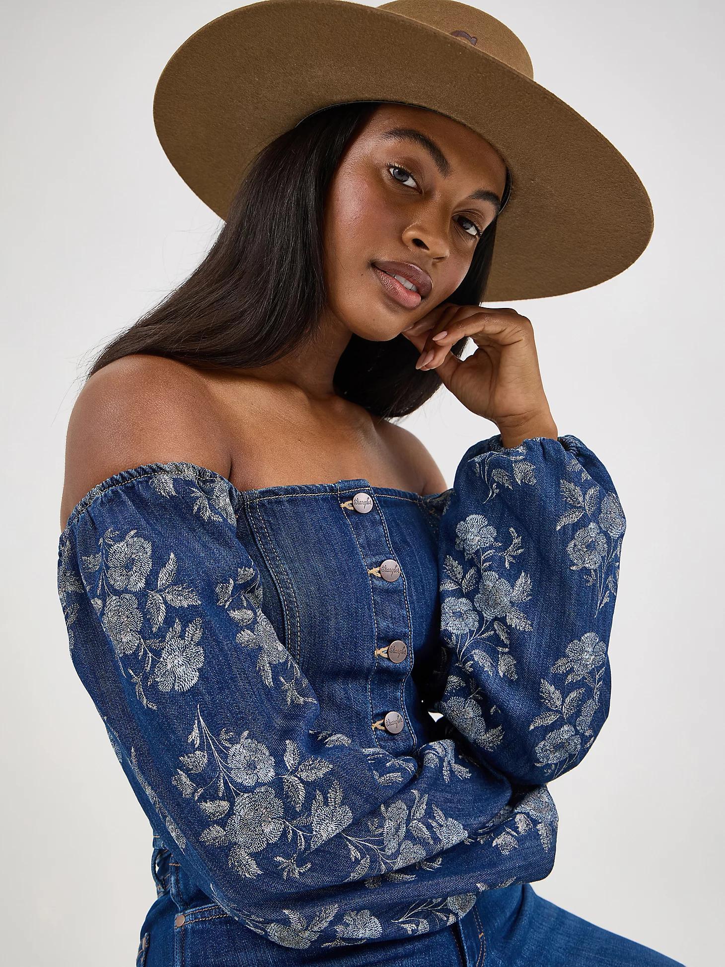 Women's Wrangler Denim Cropped Blouse in Dark Denim Product Image